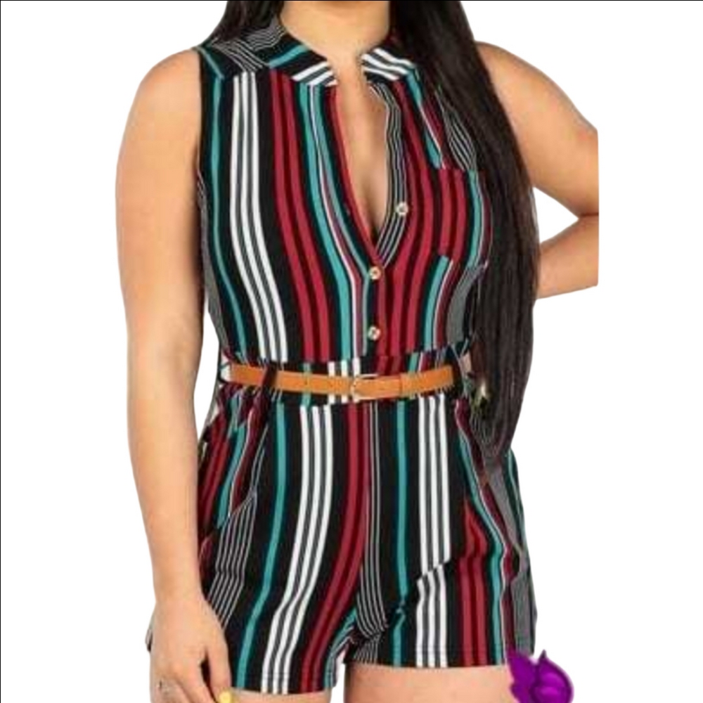 Love University Striped Sleeveless Romper
